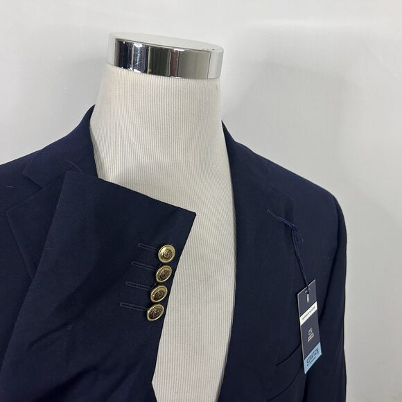 NWT Stafford 46R Classic Fit Hopsack Blazer Wool Blend Navy Gold Two Button - Picture 1 of 7